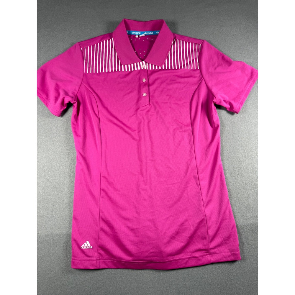 Adidas Womens Golf Polo Climachill Short Sleeve‎ S Pink Polyester Athletic